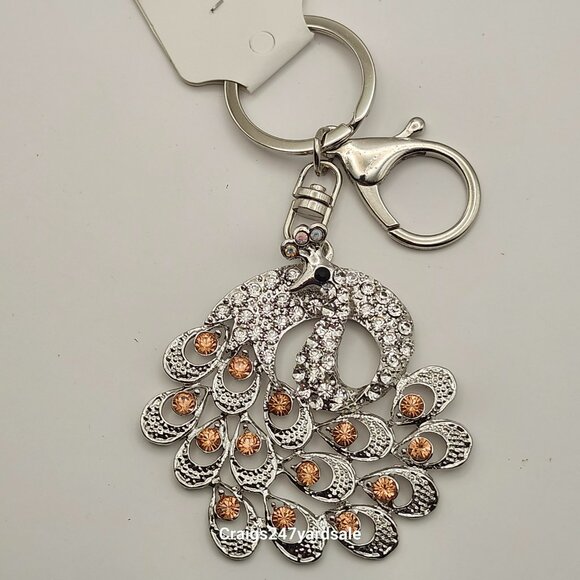 Peacock Key Ring Silver Tone Rhinestones Designed By Betsey Johnson - Picture 4 of 4